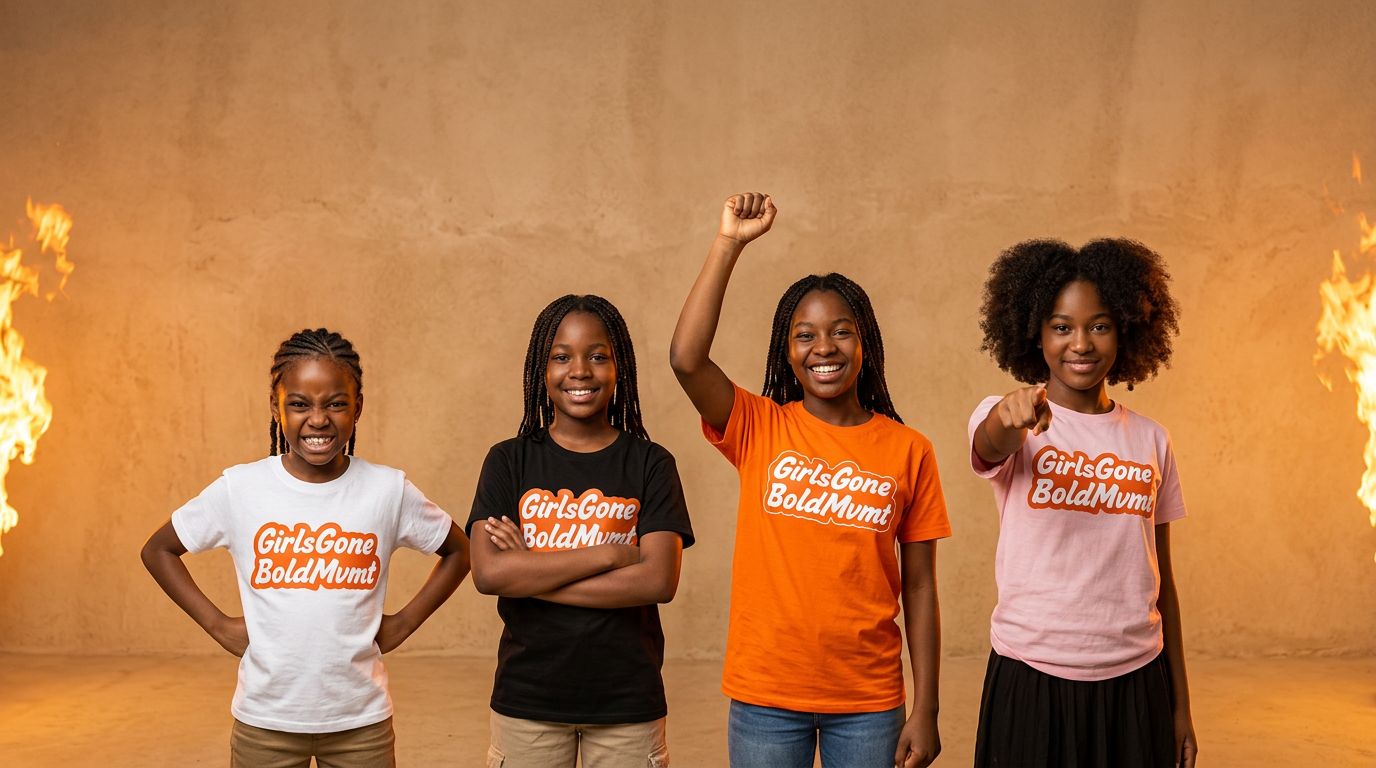 Four bold young girls wearing GirlsGone BoldMvmt shirts